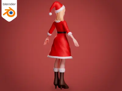 Santa girl cartoon character - Rigged 3D model