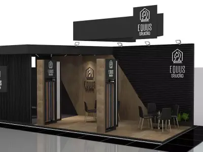 Booth Exhibition Stand 3 Side Open  Stall 900x350xm Height 350cm 3D model