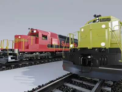 EMD-SD70ACe Santa Fe Locomotion with rails 3D model