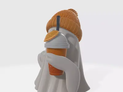 Ghost with Beanie and Drink Adorable Halloween Decor 3D print model
