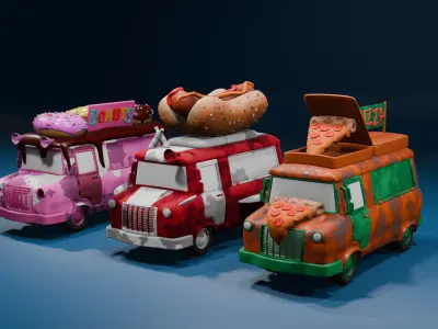 Food Trucks Low-poly 3D model