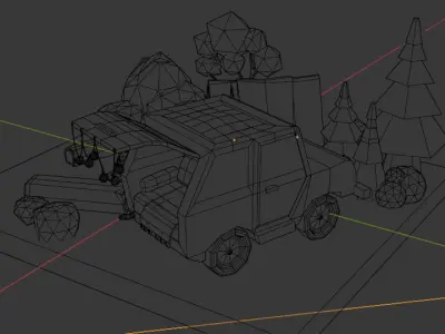isometric  campsite lowpoly model Low-poly 3D model