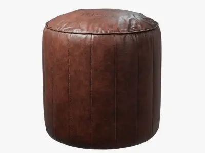  Pouf rond en cuir marron Brown Leather Low-poly 3D model