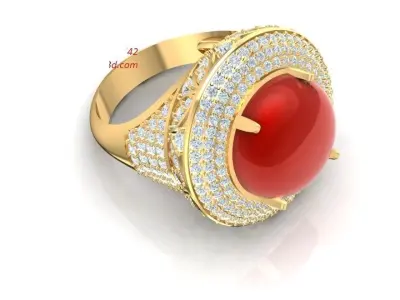 Luxury Red Stone Men Ring 499 3D print model