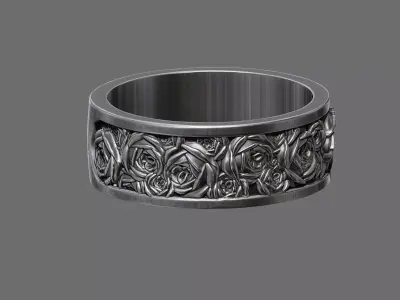 Rose flowers wedding band ring - 3D print model 3D print model