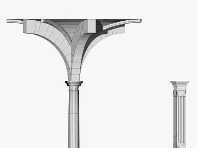 Vaulting 3-5  Romanic 750cm spaced  thick arches and thick curbs Low-poly 3D model