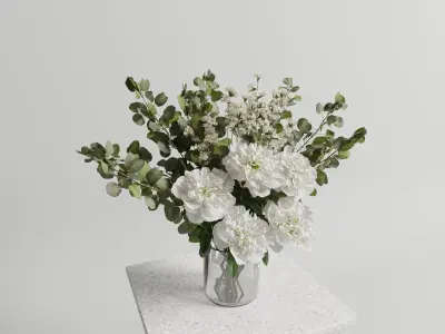 Bouquet of peonies vase set 3D model