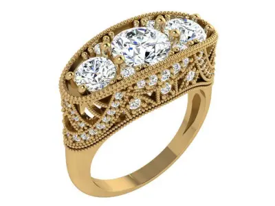 Round Diamond Milgrain Ring 4364 3D print model