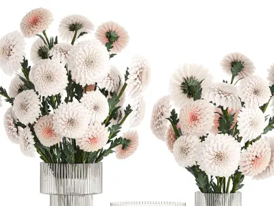 Set of white bouquets of flowers Chrysanthemum Dahlias 375 3D model