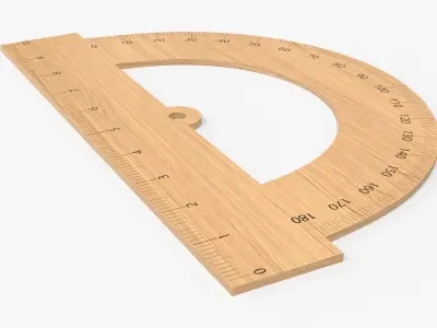 Half-circle wooden protractor 01 3D model