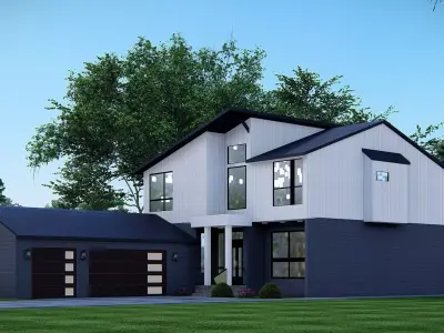 Modern Two-Story American House Contemporary Home Exterior 3D  3D model