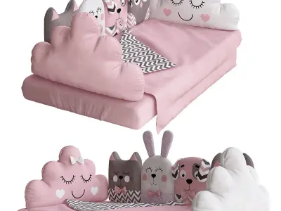 Kids bed with toy 3d model Low-poly 3D model