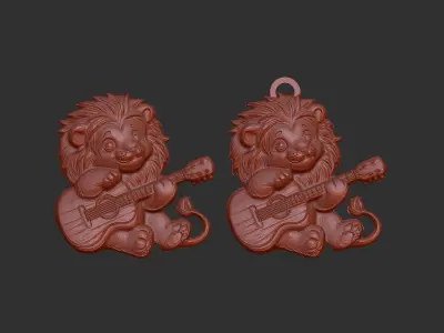 lion with guitor keychain decor  3D print model