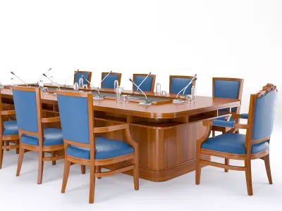 Meeting table and chairs set 3D Model Low-poly 3D model