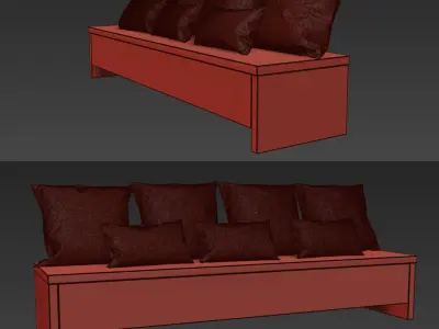 Wooden bench with pillows 3D model