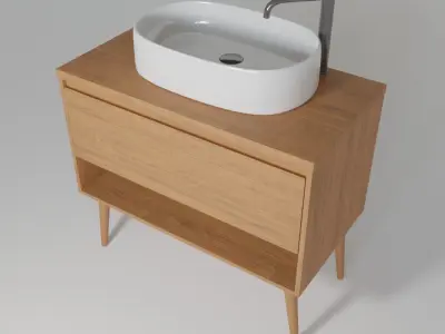 Bathroom cabinet with sink and faucet 3D model