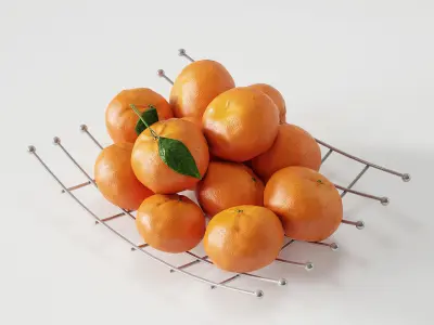 mandarine tangerines in wire basket 3D model