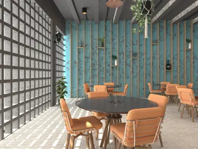 Modern Aesthetic Restaurant Interior  3D Visualization Low-poly 3D model