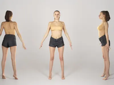Sexy woman in nude top in A-pose 159 Low-poly 3D model