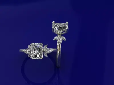 Elisa diamond leaf ring 3D model