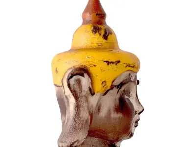 Antique Wooden Buddha Head Yellow 3D model
