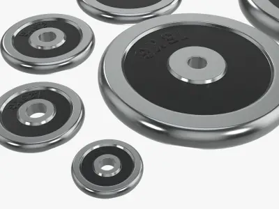 Chrome barbell weight plate set 3D model