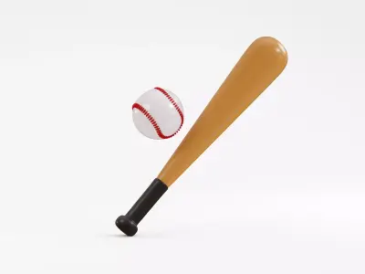 Baseball With Bat Low-poly 3D model