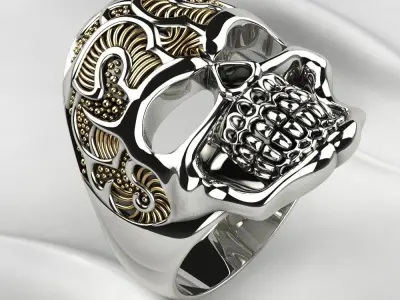 Gold Silver Skull Ring with Rhoduim Plating 3D print model
