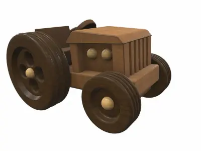 Wooden tractor toy 1 Free 3D model