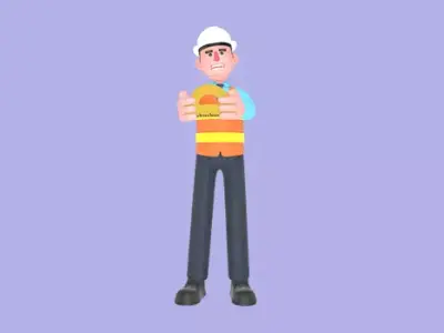 3D Cartoon Male Architect Character-Holding Yellow Tape Measure 3D model