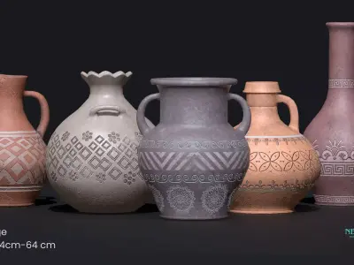 Realistic Game Ready Clay Pottery Set - Ancient Clay Pots Low-poly 3D model