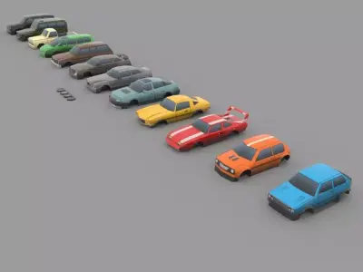 Low Poly Parking Cars Low-poly 3D model