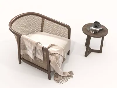Wooden Table and Armchair set 2 3D model