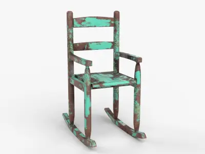 Chair No 9 Rocking Chair Cane Rocker Old Rusty Metal Version 3D model