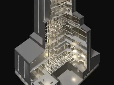 Factory tower in cutaway section 25i06 3D model