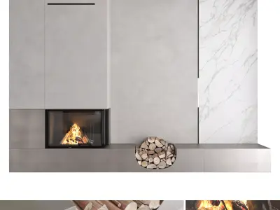 Decorative wall with fireplace set 14 3D model