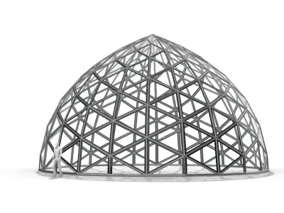 Triangulated Dome Pavilion wireframe structure Glass Panels V3 3D model