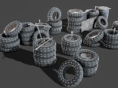 Shanty tire stacks Low-poly 3D model