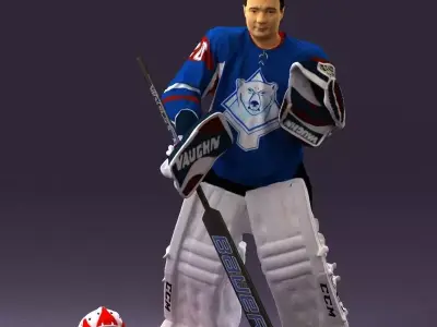 Hockey goalie in blue jersey 0895 3D model