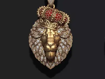 Leon pendant with royal crown diamonds and closed mouth   024 3D print model