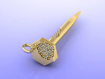 Screw 3D model gold key with diamonds 3D print model