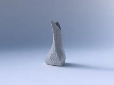 Vase twist puffy tappered triangle with diagonal grid plates 3D print model