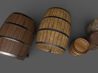 Old Decorative Wine Barrels PBR Low-poly 3D model