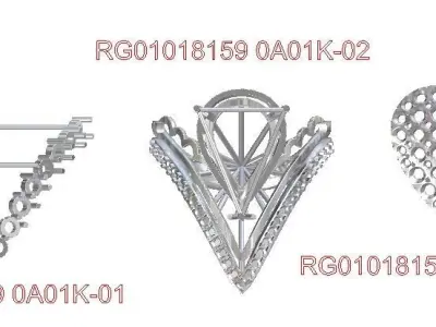 cocktail v-shape cluster diamond rings  3D print model