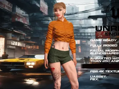 Casual girl full rigged - game ready - animated  Low-poly 3D model