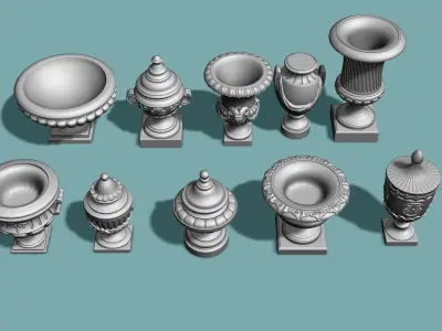 10 Classical Vases and Urns 3D model