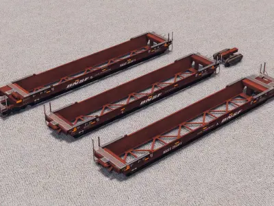 Gunderson Maxi-IV BNSF Double Stack Well Cars Low-poly 3D model