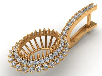 Oval Coral Diamond Fashion Gold Earring 3D print model