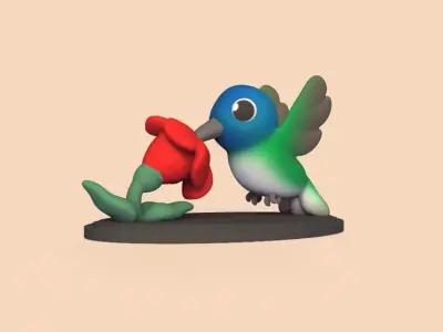 Hummingbird and Flower 3D print model