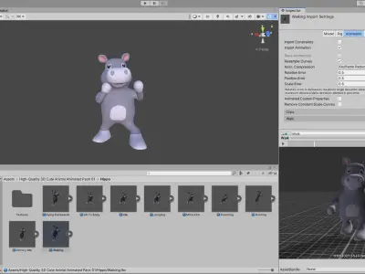High-Quality 3D Cute Hippo - Animated for Games  Low-poly 3D model